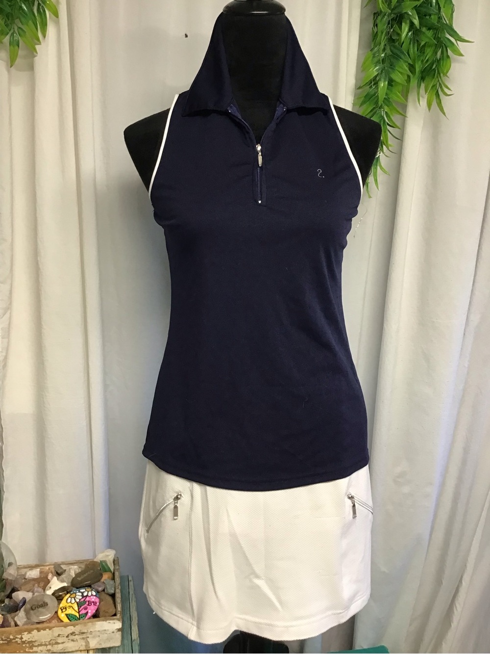 Navy Golf shirt with White Trim and Zip Collar & Skirt